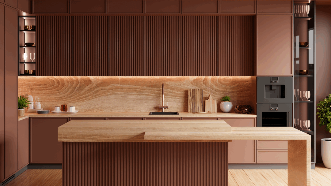 Une cuisine aux tons terreux et naturels.