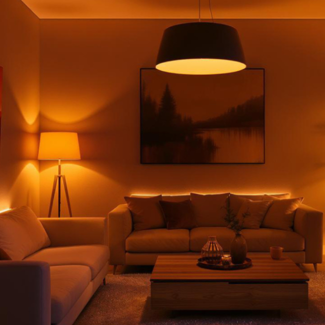 salon avec éclairage doux