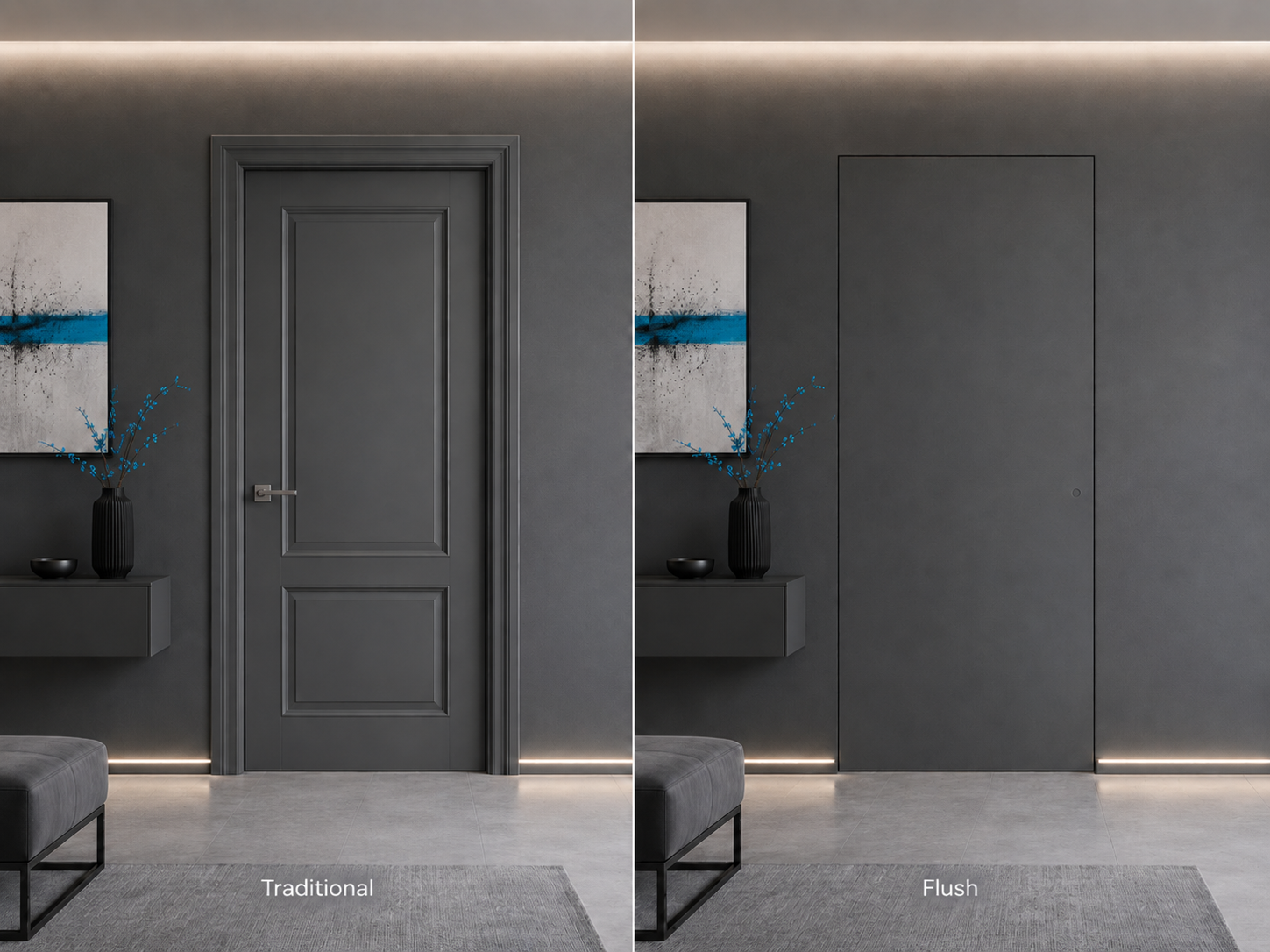 visual comparison between an invisible door and a traditional door