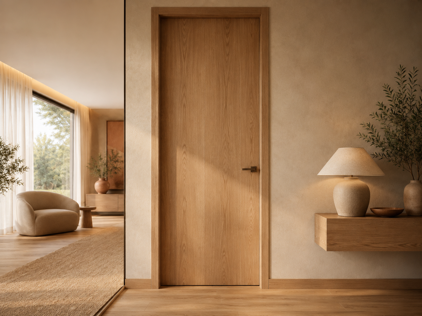 intérieur chaleureux et organique avec bois naturel et textures douces